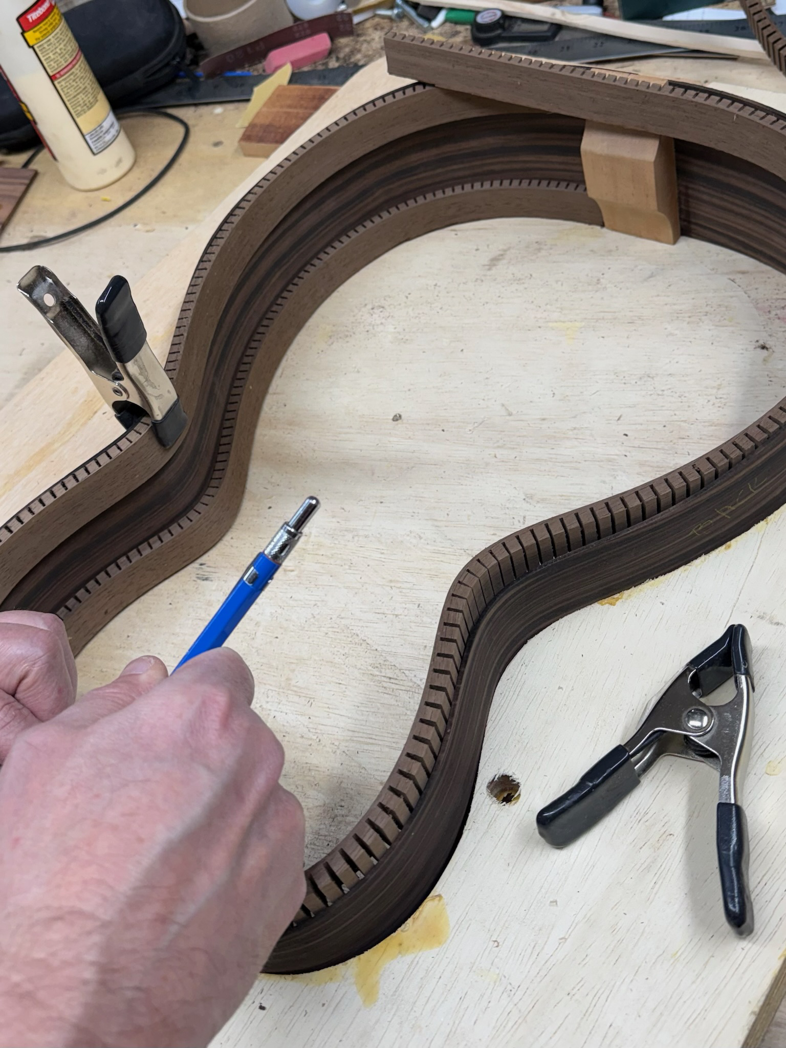Acoustic rim work in progress during a private build workshop.